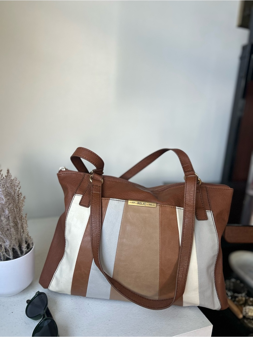 Relic Brown Multi-Panel Leather Tote Bag - Picture 3 of 11